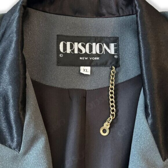 Vintage 80s Glitter Blazer – Criscione NY Green Sparkle Jacket, Satin Collar - Picture 5 of 6